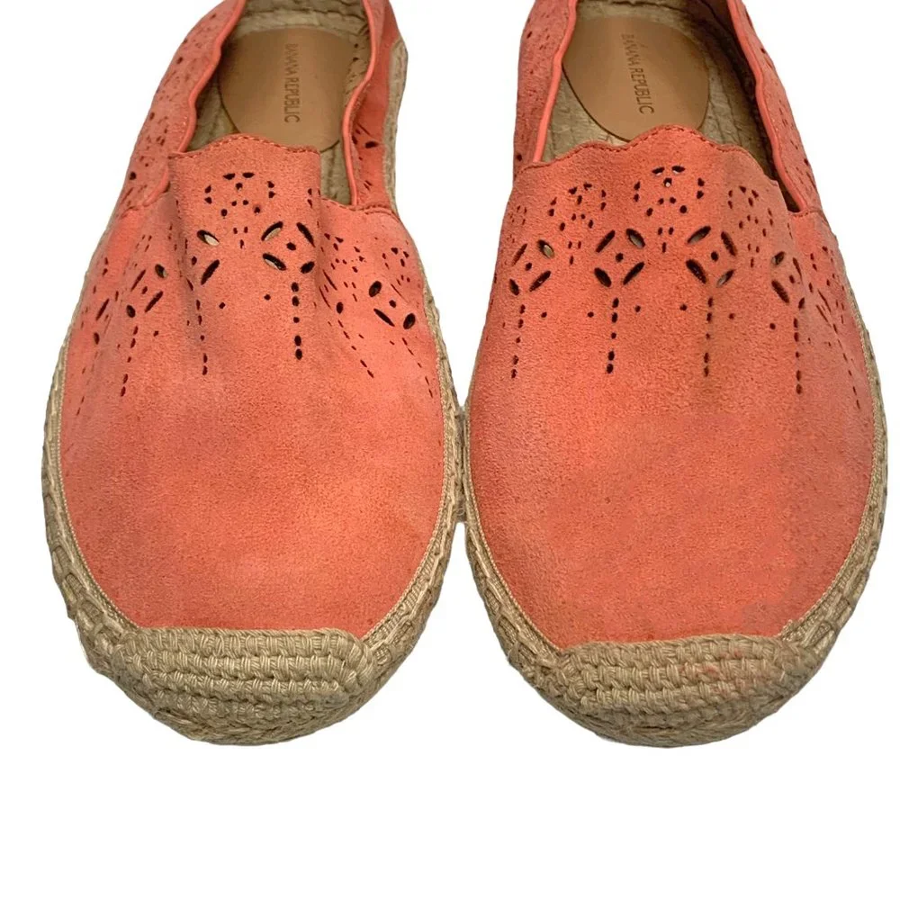 Banana Republic Coral Suede Jute Espadrille Flats ‎ **NEW